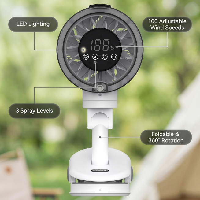 [Main Image 3] Core selling points display of portable fan. Fresh outdoor camping style, commercial预览效果