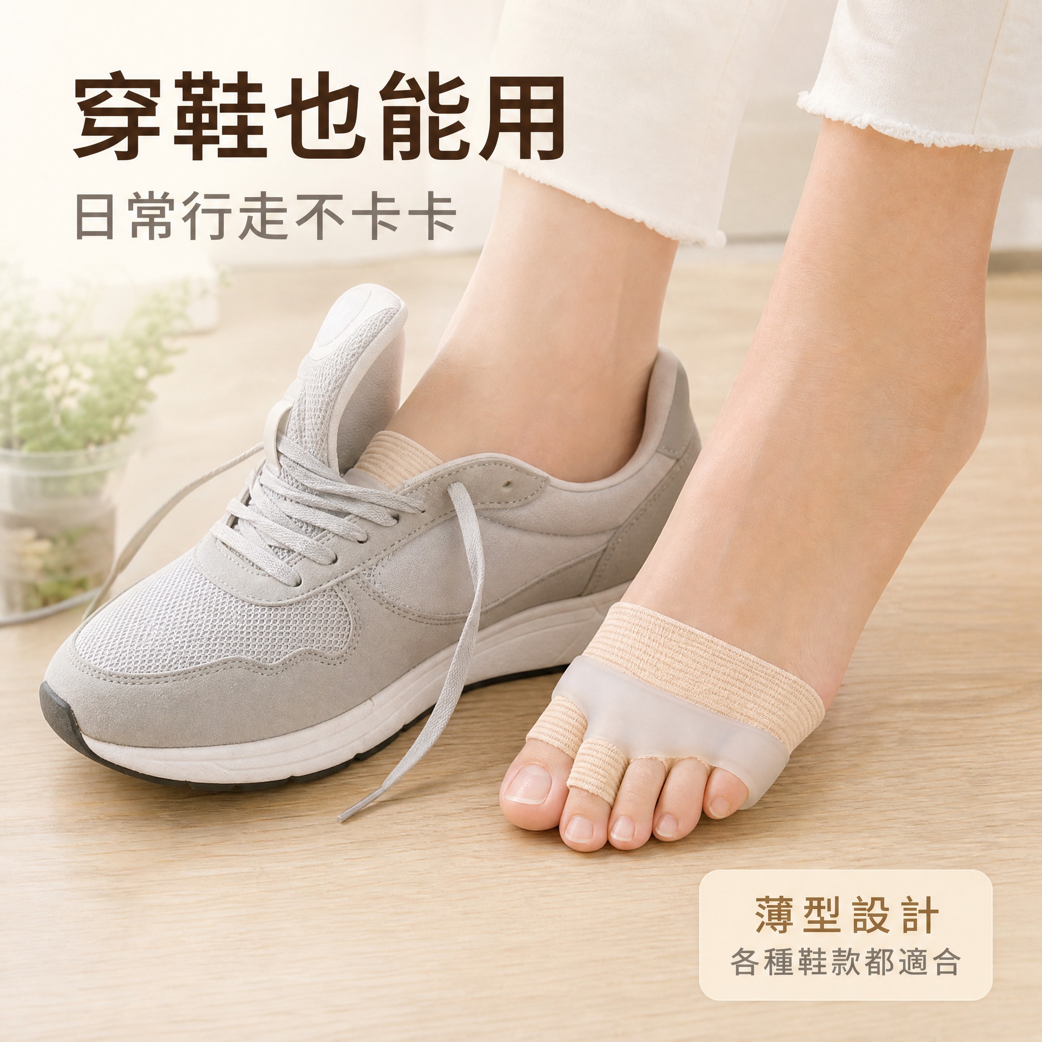 [主圖-2] 場景使用圖 展示日常穿鞋狀態下佩戴腳趾矯正器 [… - 图片创意预览