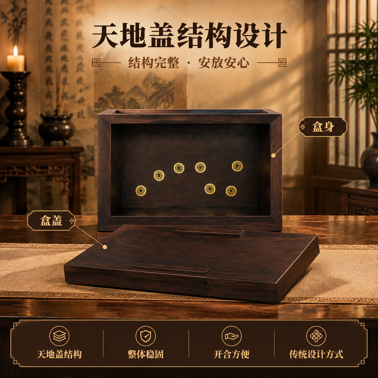 [主图-5 结构展示] 天地盖结构展示，盒盖自然取下平放于盒身… - 图片创意预览