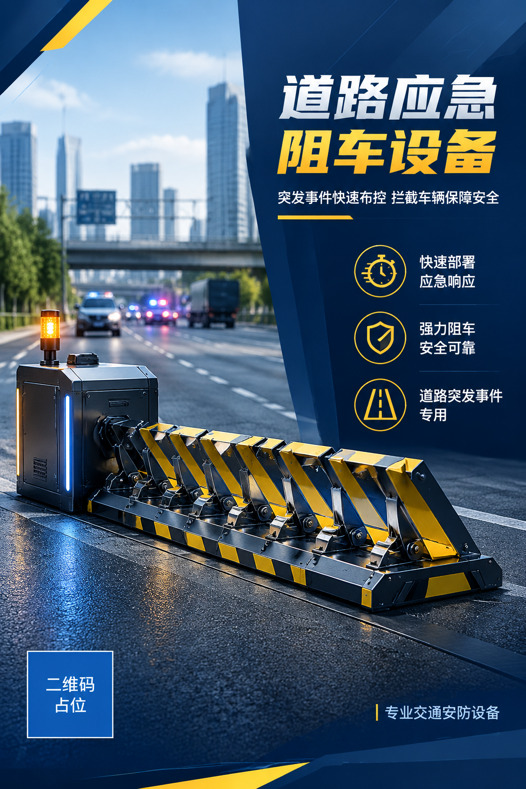 产品手册宣传页，主题为道路应急阻车设备，工业科技风格，3D渲染… - 图片创意预览