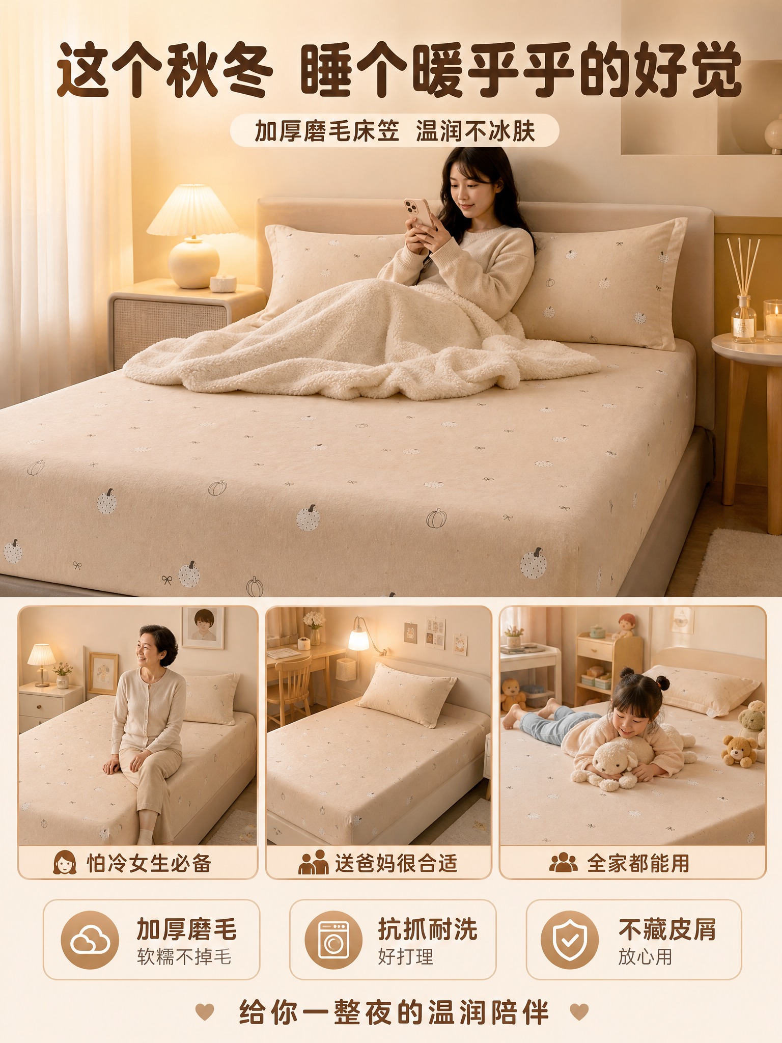 [主图2-5·3:4] 南瓜蝴蝶结款加厚磨毛床笠 多场景+适用… - 图片创意预览