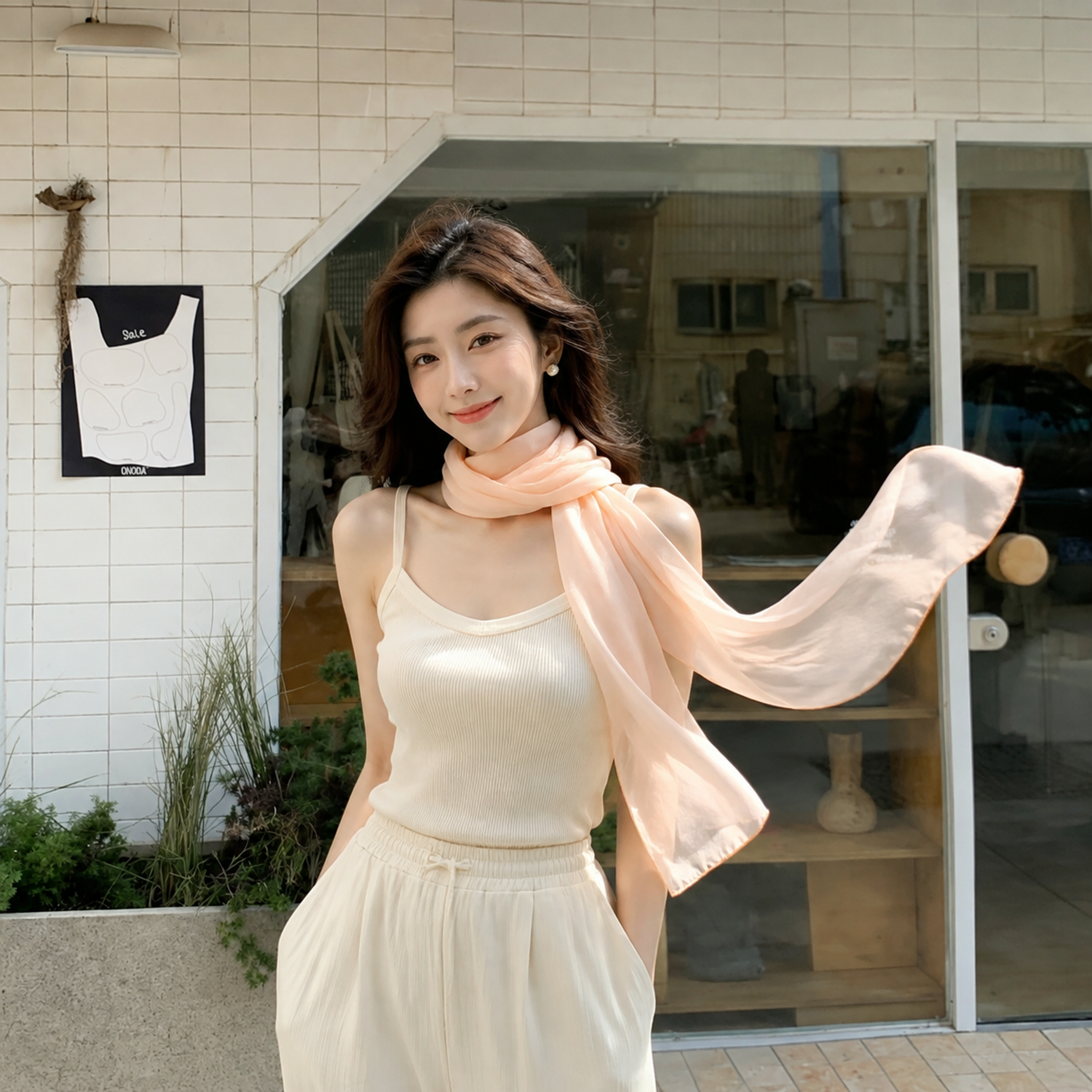 保留图2的店铺橱窗街景场景，移除原场景中的模特；在该场景中生成… - 图片创意预览