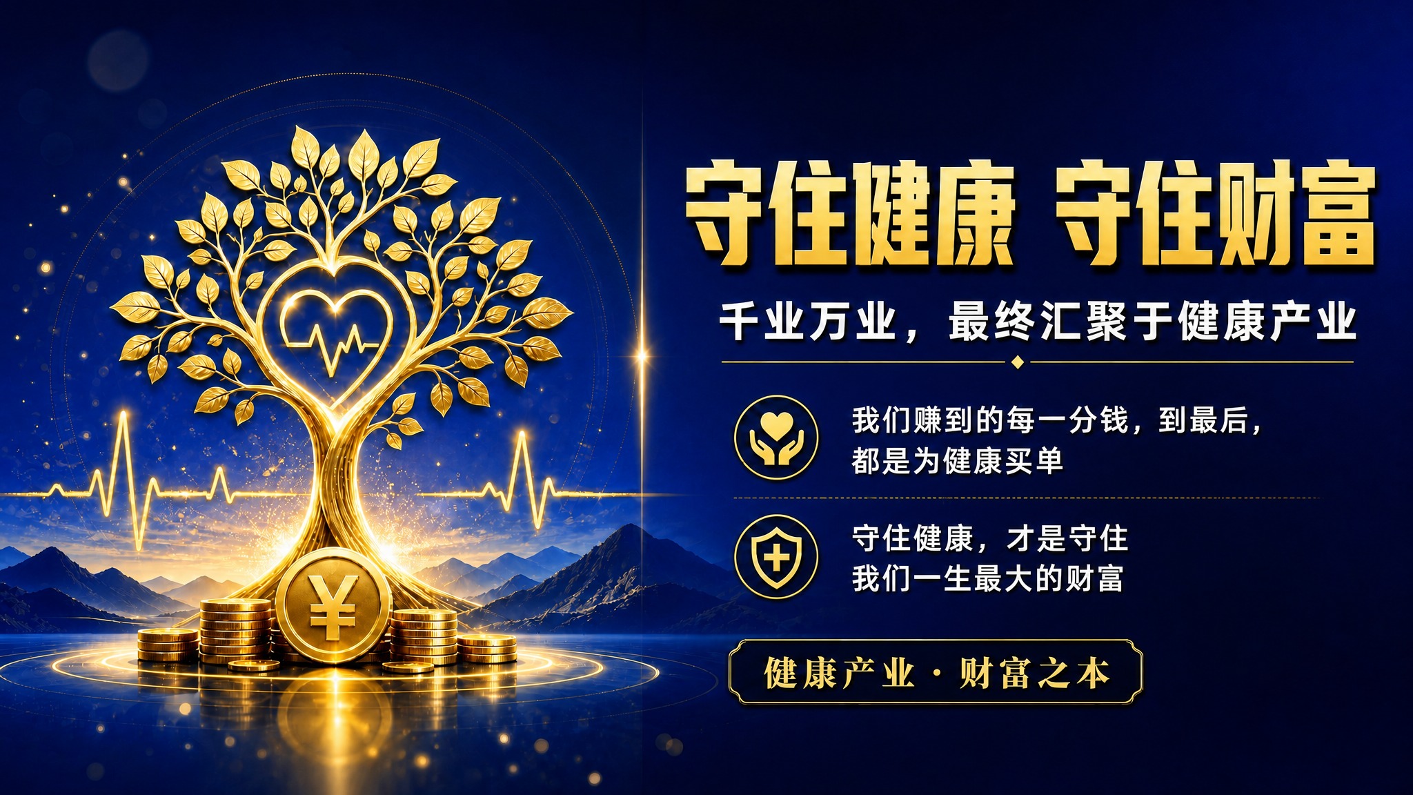 将整体色调调整为更鲜明的蓝金色调。背景改为更深邃的宝蓝色到藏青… - 图片创意预览