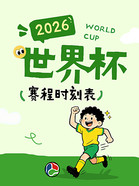 2026世界杯赛程时刻表宣传卡通大字风小红书封面