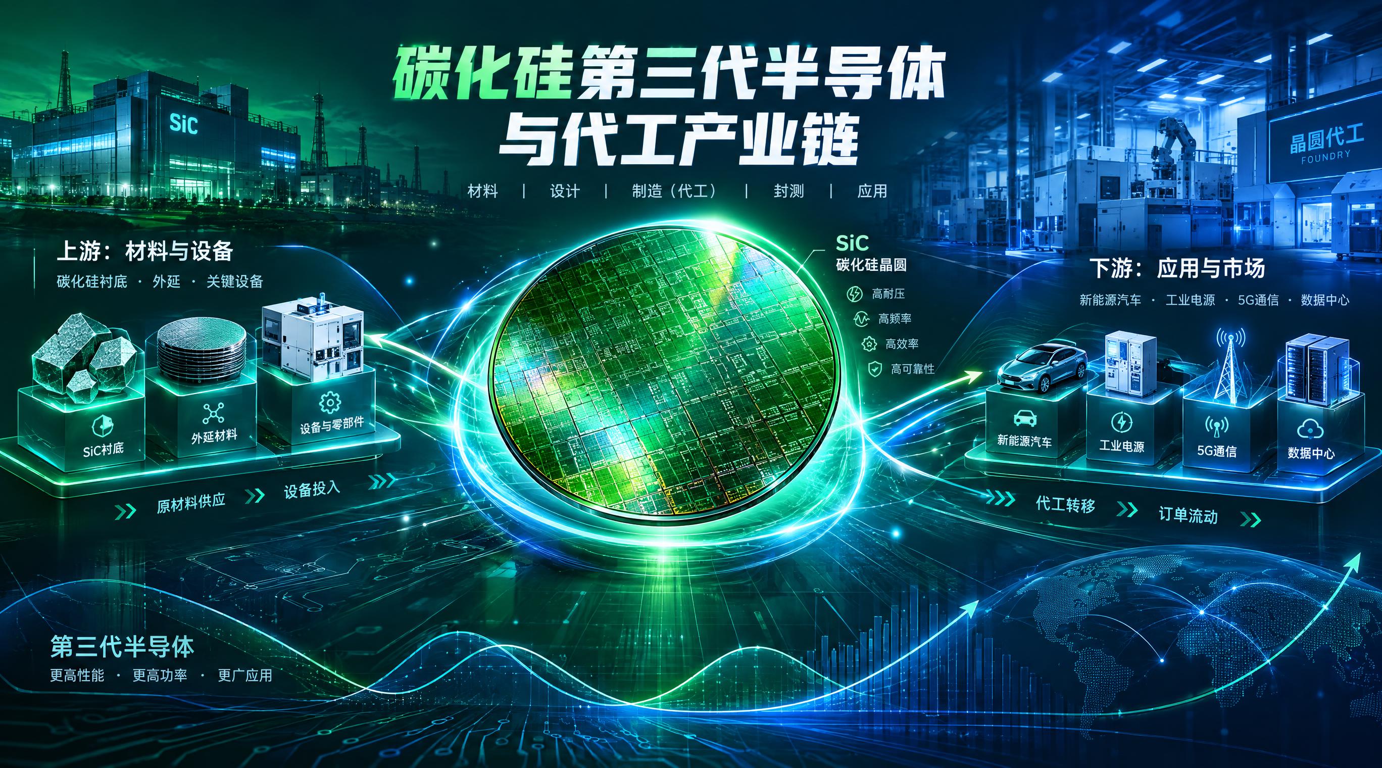 半导体产业科技感封面图，主题为碳化硅第三代半导体与代工产业链。… - 图片创意预览
