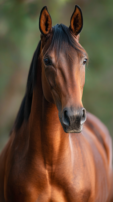 A well-built adult horse, with a clearly defined head, erect ears, bright and lively eyes, a long an预览效果