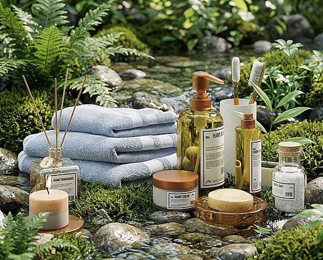 把背景改成清新的绿色可以有溪水 石头 苔藓等