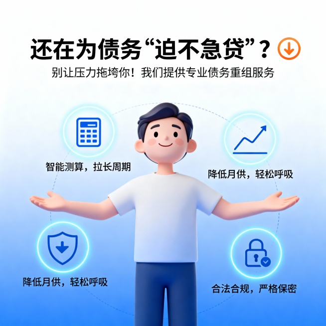 还在为债务“迫不急贷”？🙈 别让压力拖垮你！我们提供专业债务重组服务，帮你： 💡智能测算，拉长周期 💡降低月供，轻松呼吸 💡合法合规，严格保密预览效果