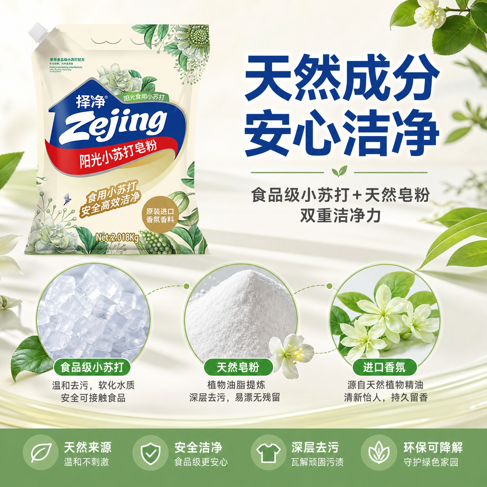 [主图-3] 择净小苏打皂粉成分品质图，展示核心天然成分，突出… - 图片创意预览
