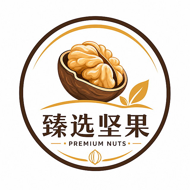 坚果店铺店标，简约风格，采用深棕色和暖黄色搭配，包含一颗饱满的坚果图形，整体简洁大气适合品牌标识，线条流畅干净