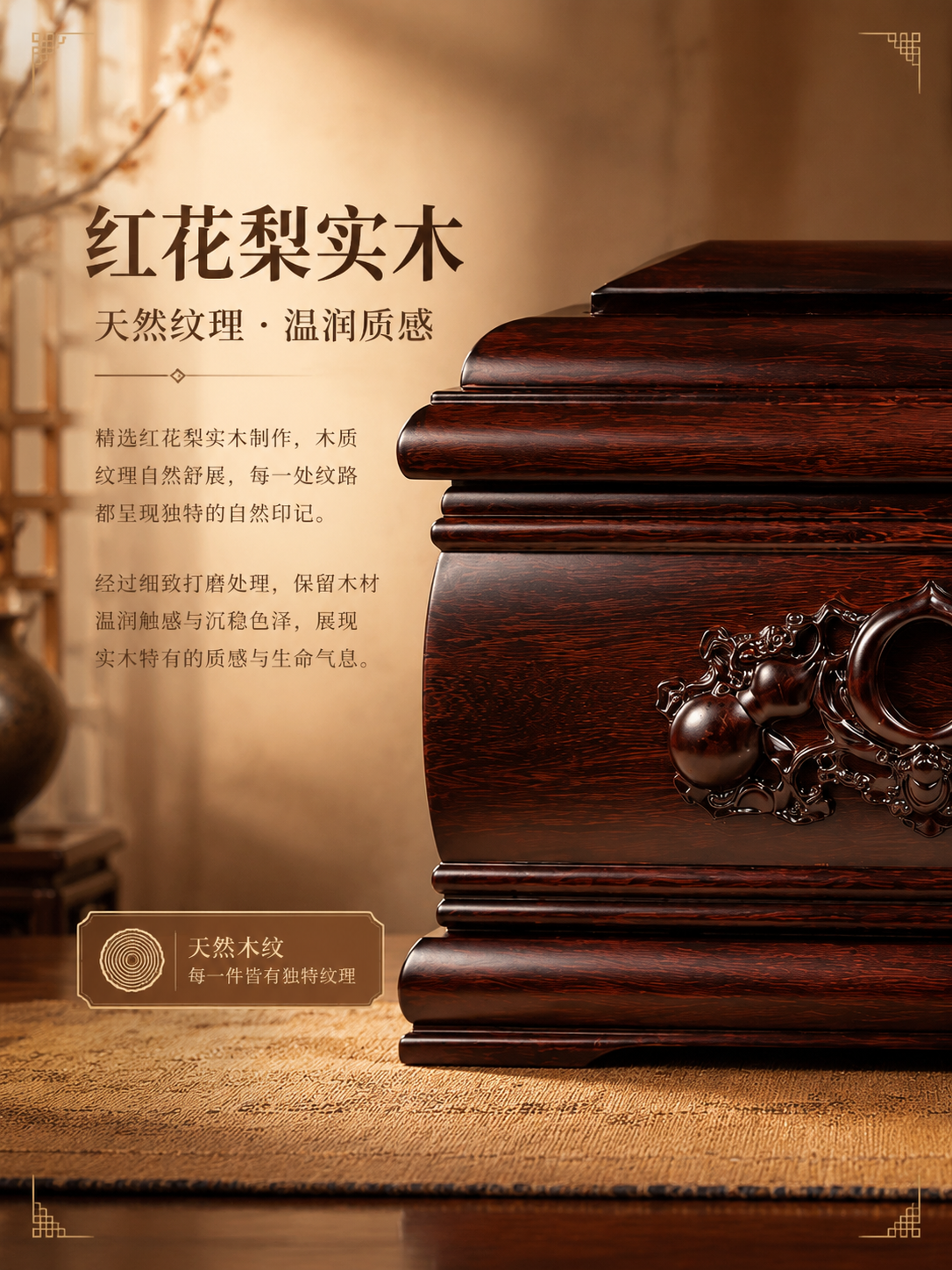 [商品] 使用【图4】福禄寿红花梨实木骨灰盒正面特写；保留天地… - 图片创意预览
