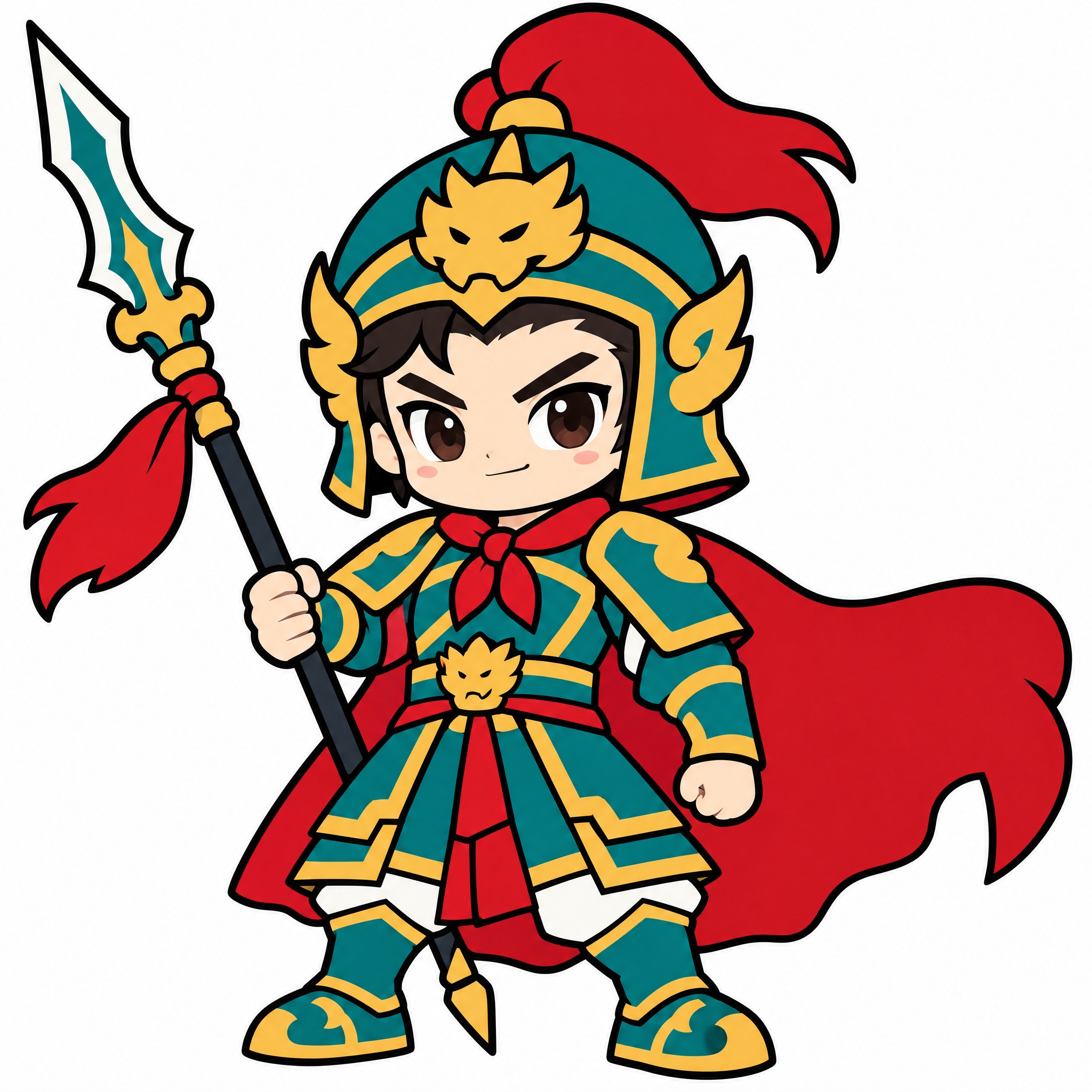 将这个Q版少年武将形象改为极度简洁的扁平化风格，去掉所有渐变、… - 图片创意预览