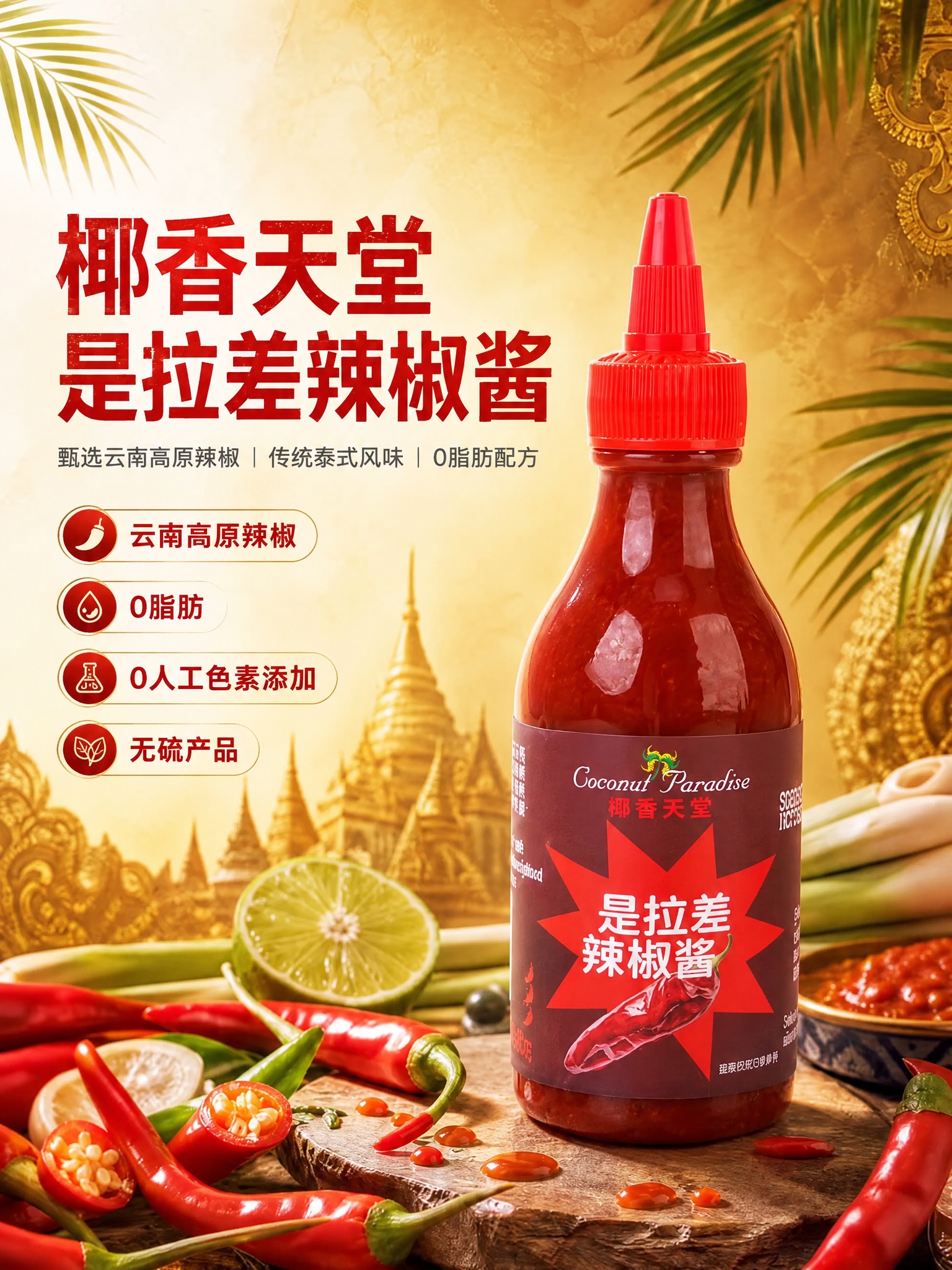 仅对这张电商详情图做局部修改，保持原有背景（金色泰式寺庙建筑、… - 图片创意预览