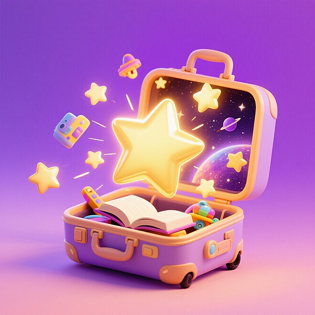 梦幻软3D风，行李箱内藏宇宙星辰