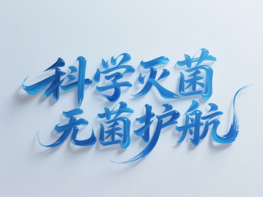 东方禅韵化表达，“科学灭菌 无菌护航 ”字，空间感立体书法艺术作品，具有流动的笔触，立体饱满的笔画，颜料为各种蓝色油画和丙烯混合颜料，背景干净预览效果