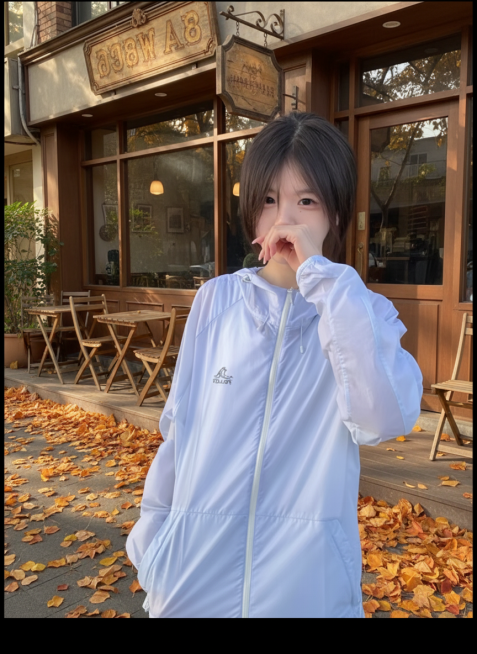 背景是街边复古咖啡店，秋天落叶，光影柔和预览效果