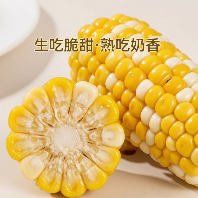 「图片1」「图片1」「图片1」「图片1」「图片1」，生成一套主图（5张），商品名称是金银水果玉米，卖点是生吃脆甜，熟吃奶香适配抖音平台，主图比例为1:1预览效果