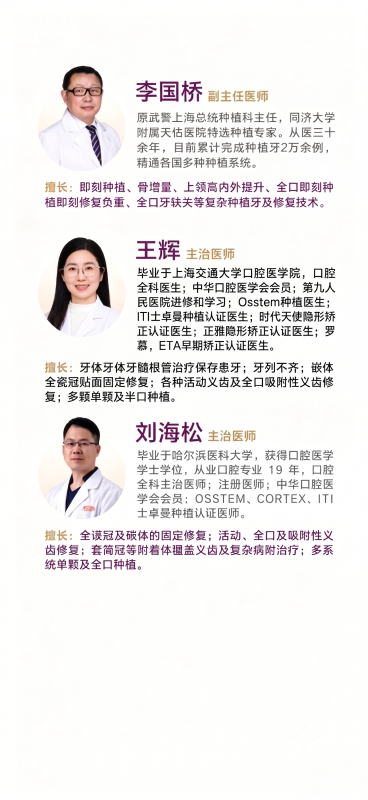请把王辉擅长内容改成牙体牙髓根管治疗保存患牙；牙列不齐；嵌体全瓷冠贴面固定修复；各种活动义齿及全口吸附性义齿修复；多颗单颗及半口种植。预览效果