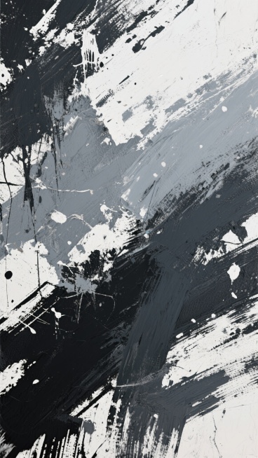 黑白灰三色构成的抽象艺术背景，具有强烈的手绘质感，由厚重的笔触和粗糙的纹理组成，呈现出不规则的刮痕、涂抹和飞溅效果，整体风格偏向工业风与复古感，色调从深灰到浅灰渐变过渡，带有斑驳的白色痕迹，营造出一种粗犷而富有层次感的视觉效果，适合作为背景使用。预览效果