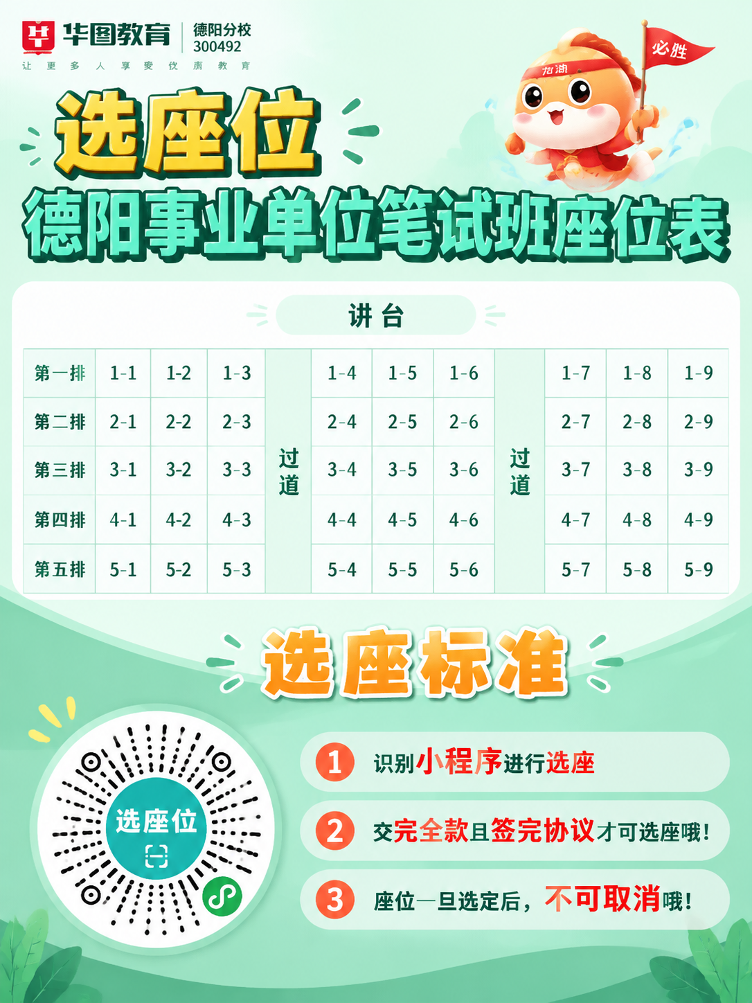 教育培训机构座位表海报，竖版，浅薄荷绿渐变背景，清新活泼风格。… - 图片创意预览