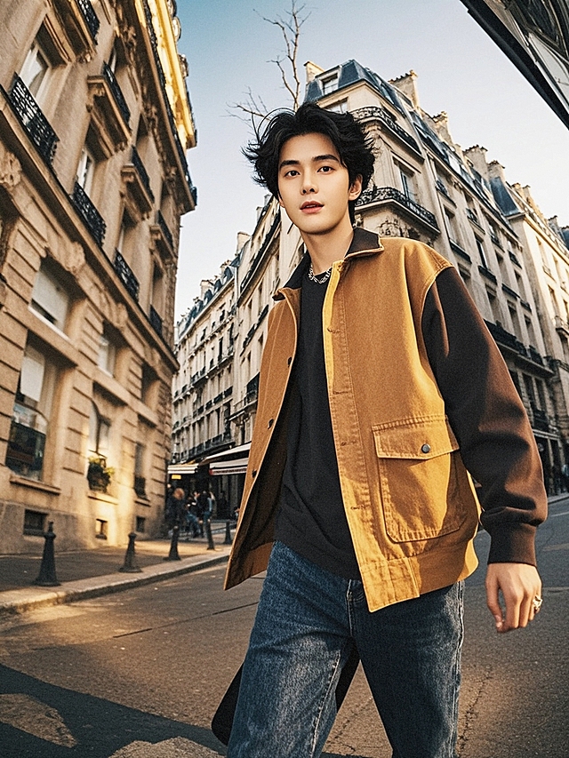 时尚city pop风，杂志感十足，街头潮流与复古建筑完美融合。