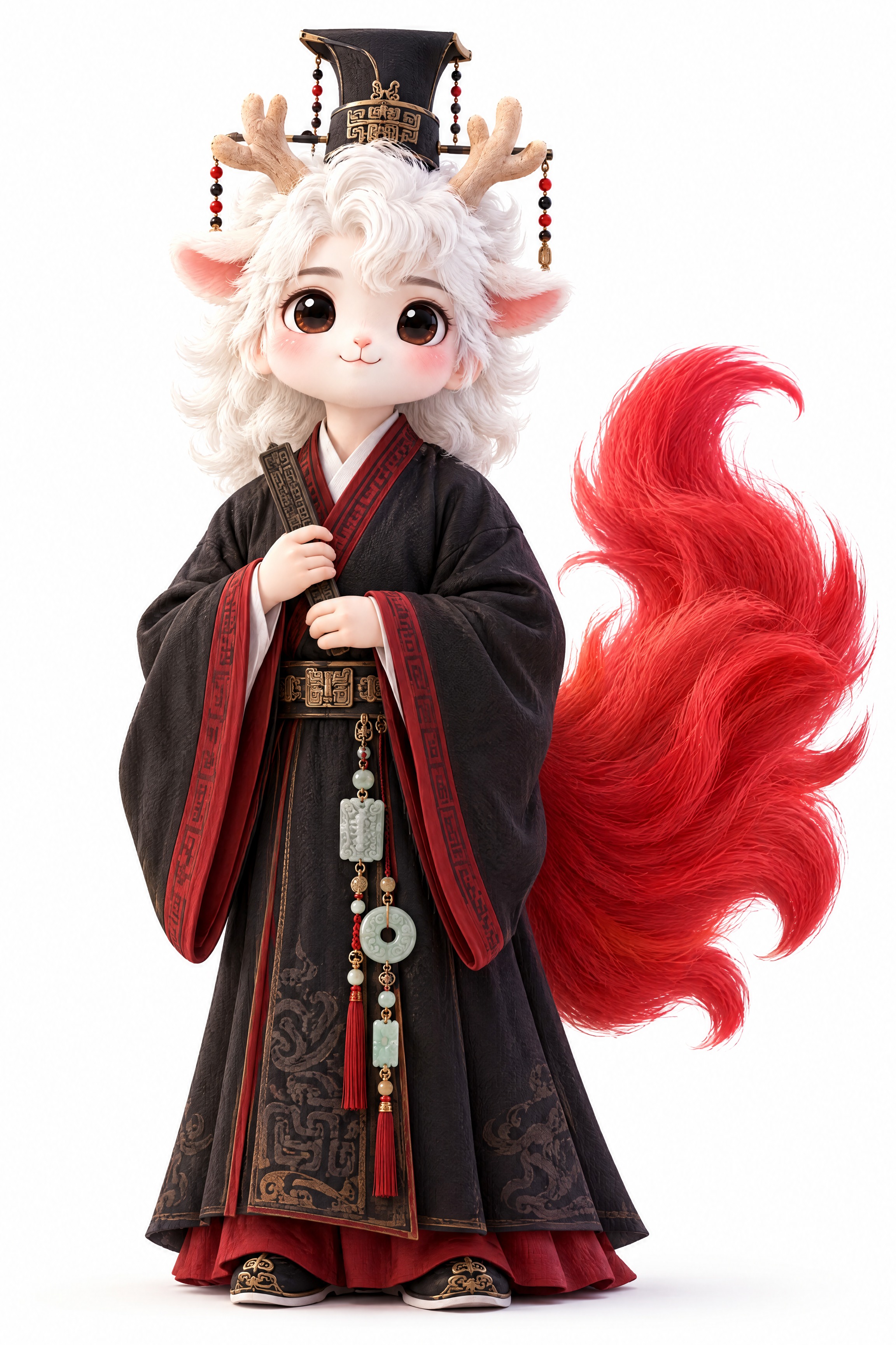 兽人形象设计：以白色鹿角红尾巴神兽为原型的少年兽人，人的身体，… - 图片创意预览