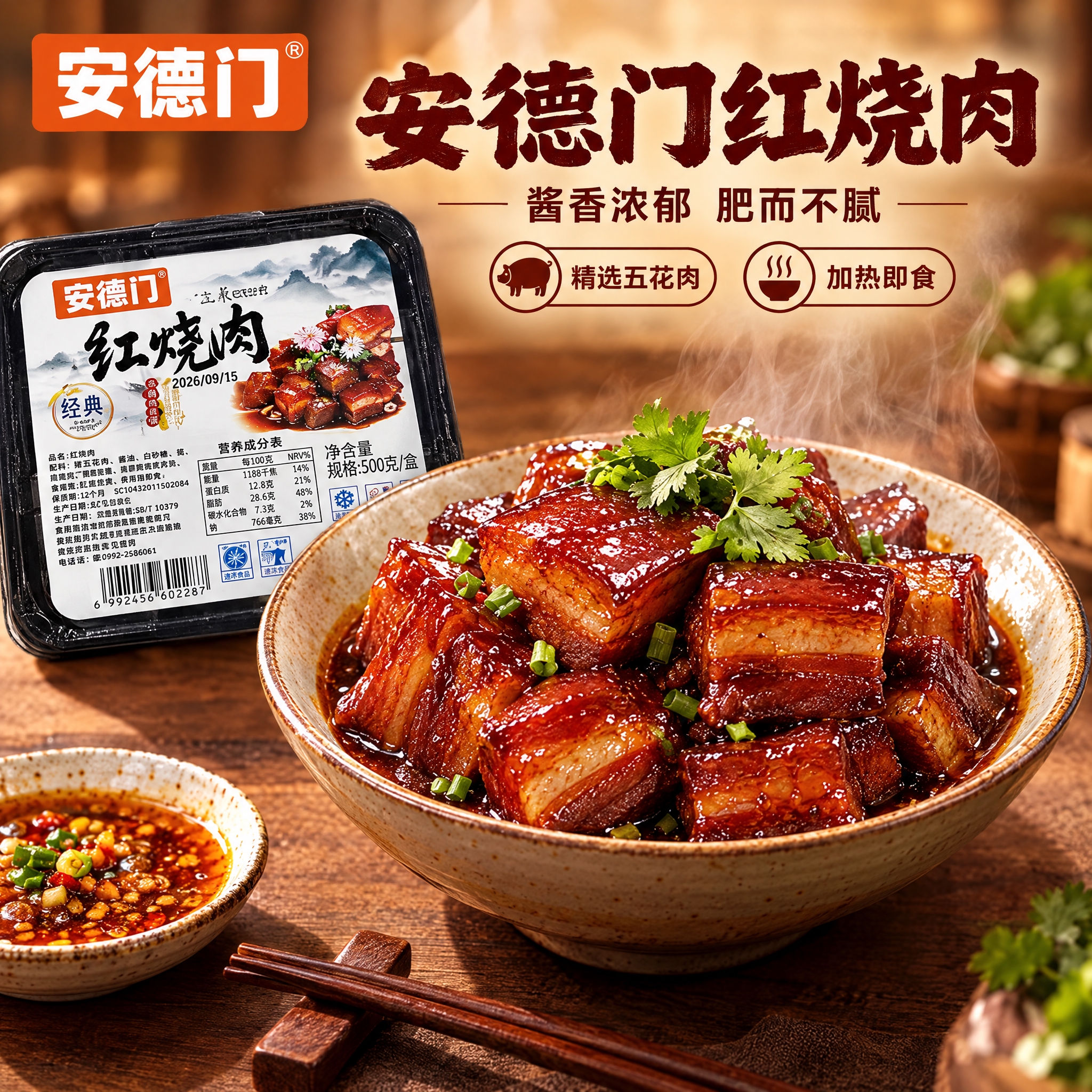 [商品] 使用【图1】安德门红烧肉速冻调制食品包装；保留黑色包… - 图片创意预览