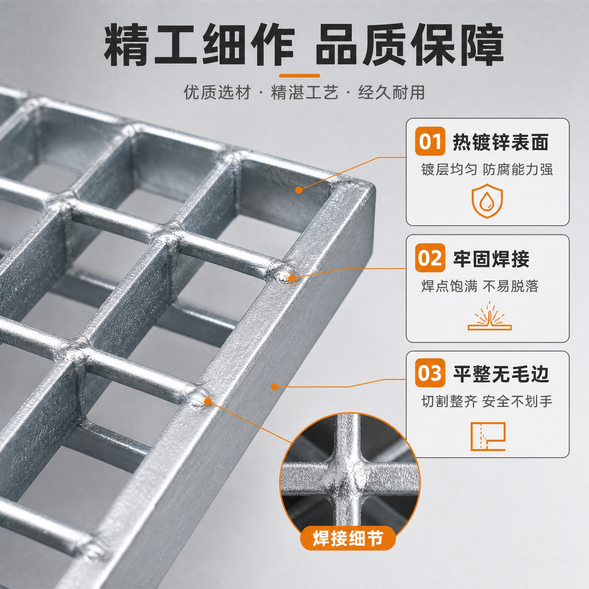 [主图-3] 材质工艺细节图，展示钢格板的材质细节和工艺特点，… - 图片创意预览
