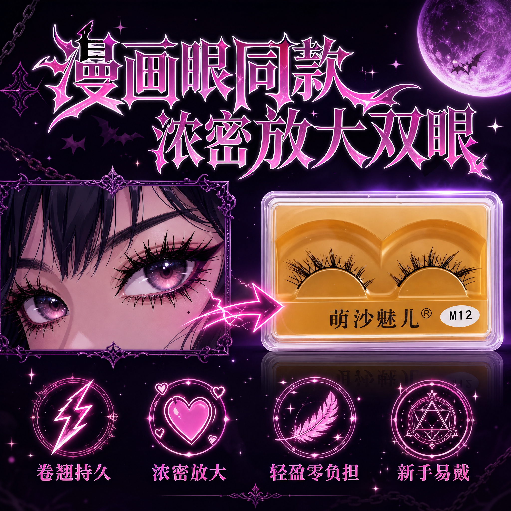 [主图-2] 核心卖点功效图，展示假睫毛cosplay漫画眼效… - 图片创意预览