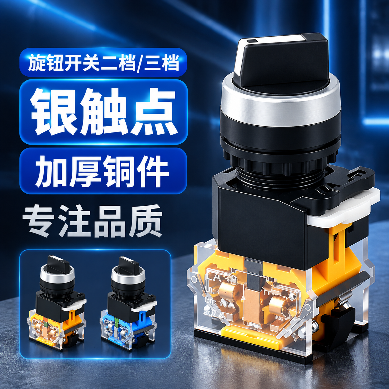 电商主图，旋钮开关产品图，工业科技风格，产品精修。左上角凯蓝电… - 图片创意预览