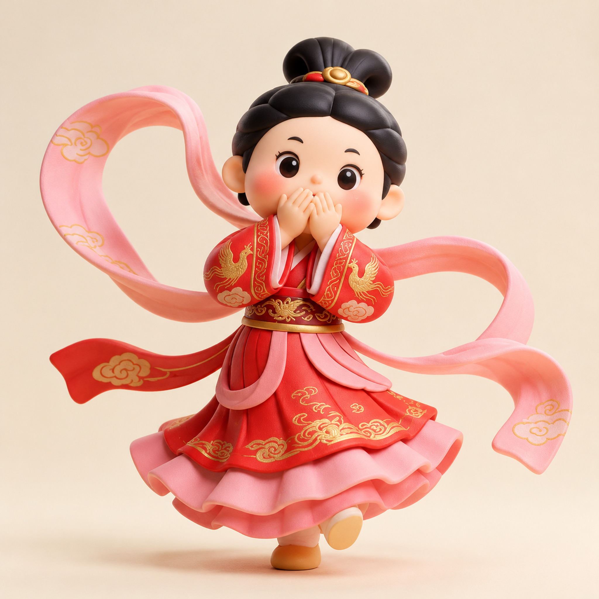 参考图中的Q版国风小女孩IP形象，保持一致的外貌特征：梳着双丸… - 图片创意预览