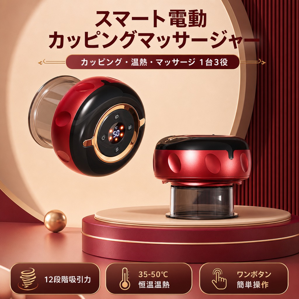 [商品] 使用【图1】红黑配色智能电动拔罐刮痧仪；保留圆形机身… - 图片创意预览