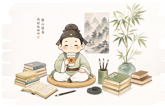 人物改成一个手拿着咖啡杯 ，不要现在的两个手拿