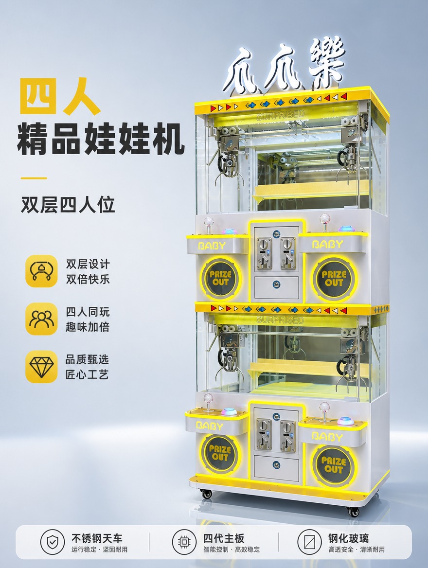 [商品] 使用【图1】黄白配色四人双层娃娃机（爪爪樂款）；保留… - 图片创意预览