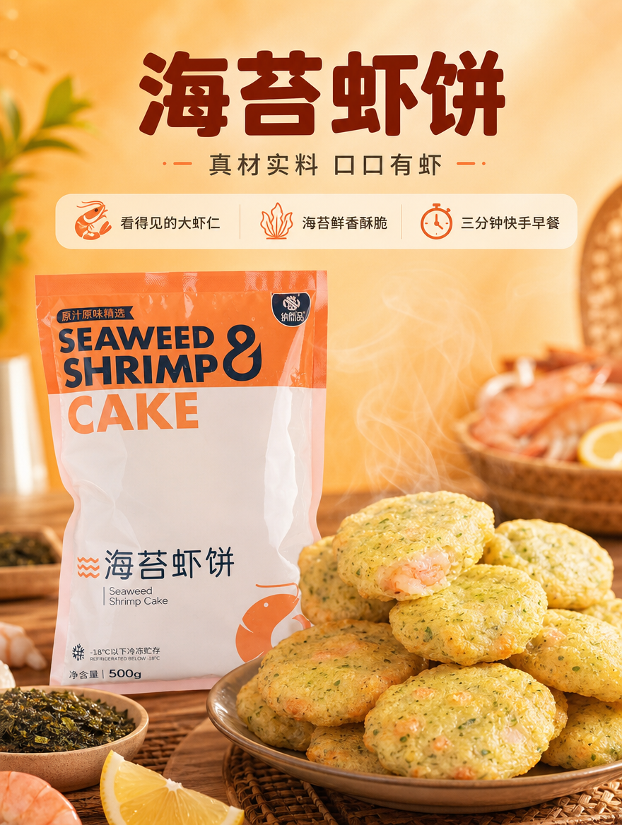 [商品] 使用【图1】纳尚品海苔虾饼袋装产品和【图4】煎炸成品… - 图片创意预览