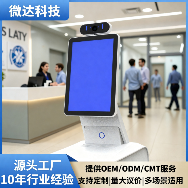 将图1中的蓝色边框和文字装饰融合到图2上，保持图2中原有的产品和办公场景内容完全不变，仅添加边框装饰，自然融合整体画面，保持真实质感和光影一致性。预览效果