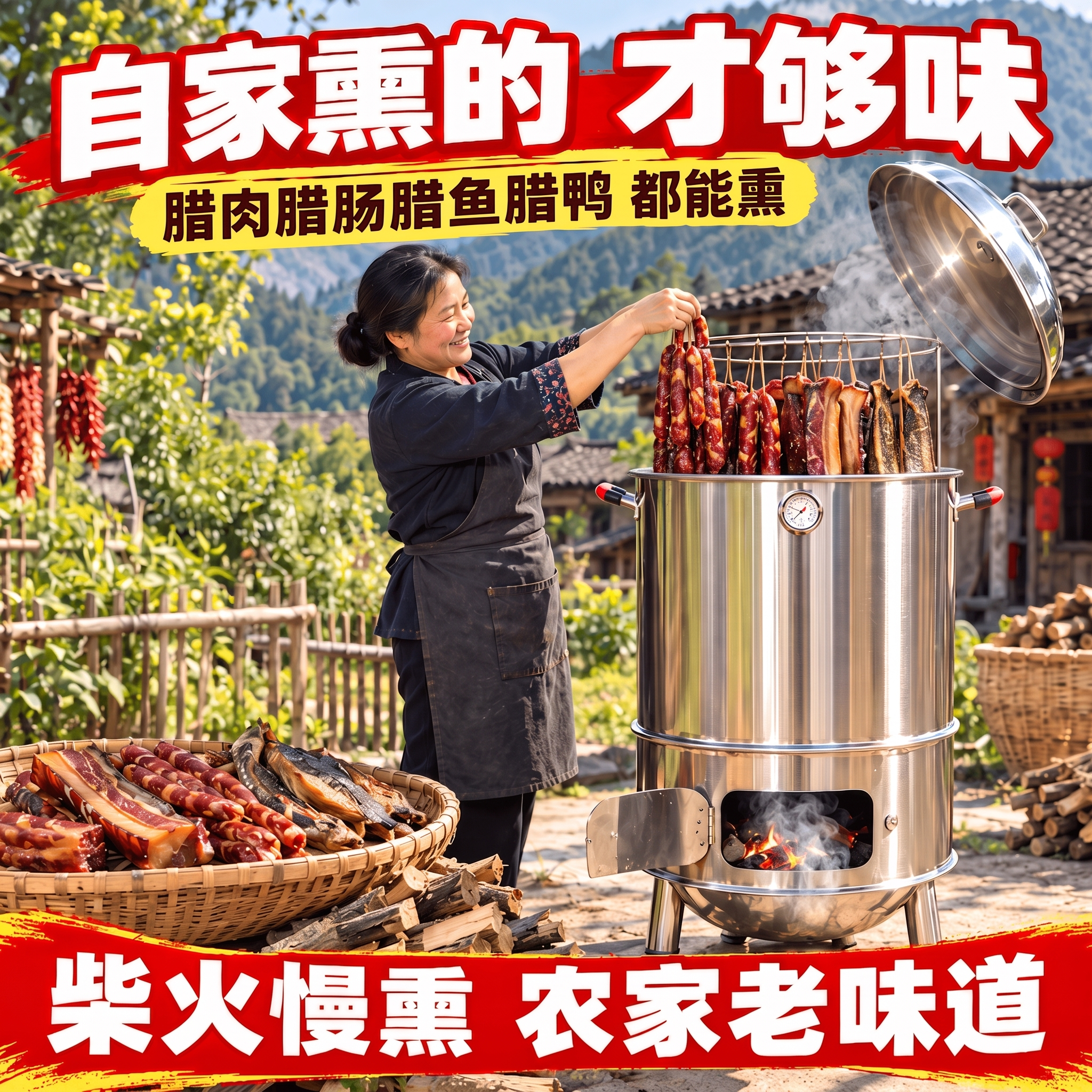 妇女手部的前方，这一些挂腊肉的地方，是在炉子的上边缘，焊在炉子… - 图片创意预览
