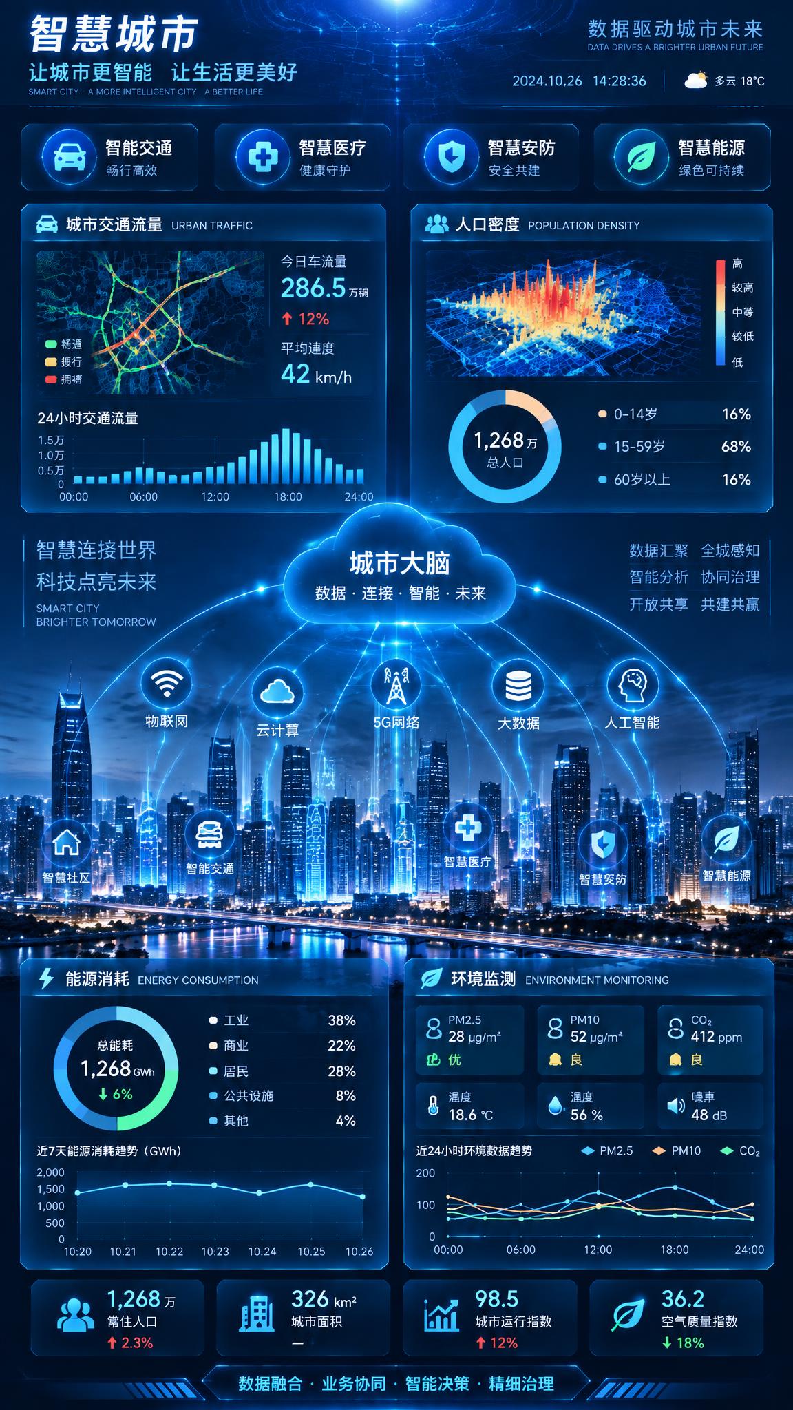 基于参考图的智慧城市信息可视化设计，改为竖版构图，保留深蓝色科… - 图片创意预览