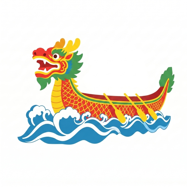 去掉龙舟上面的鼓，保留龙舟龙头和海浪的整体结构，保持平面风格，去掉后画面自然协调预览效果