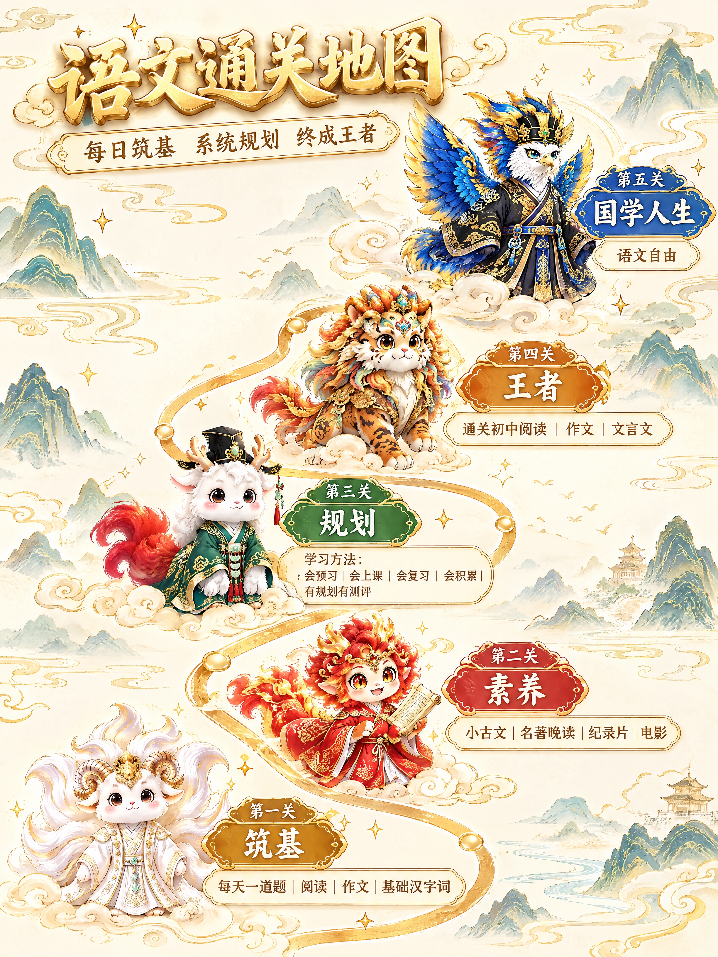 国潮新中式信息图风格，浅米白底色，金色祥云线条装饰，精致典雅。… - 图片创意预览