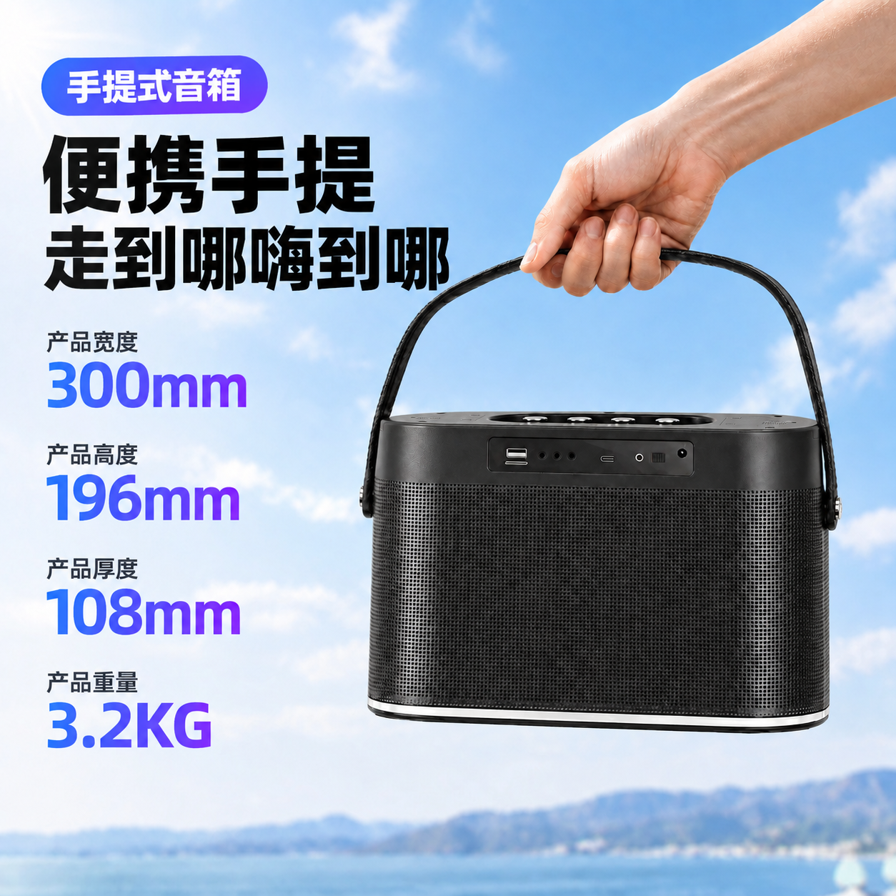 [单张主图] 手提式蓝牙音箱，爆款促销感主图，参考图同款版式复… - 图片创意预览