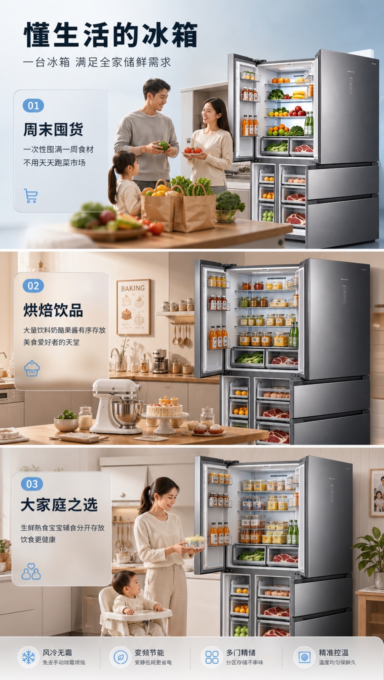 [商品] 使用【图1】风冷无霜变频多门冰箱；保留银灰色金属拉丝… - 图片创意预览