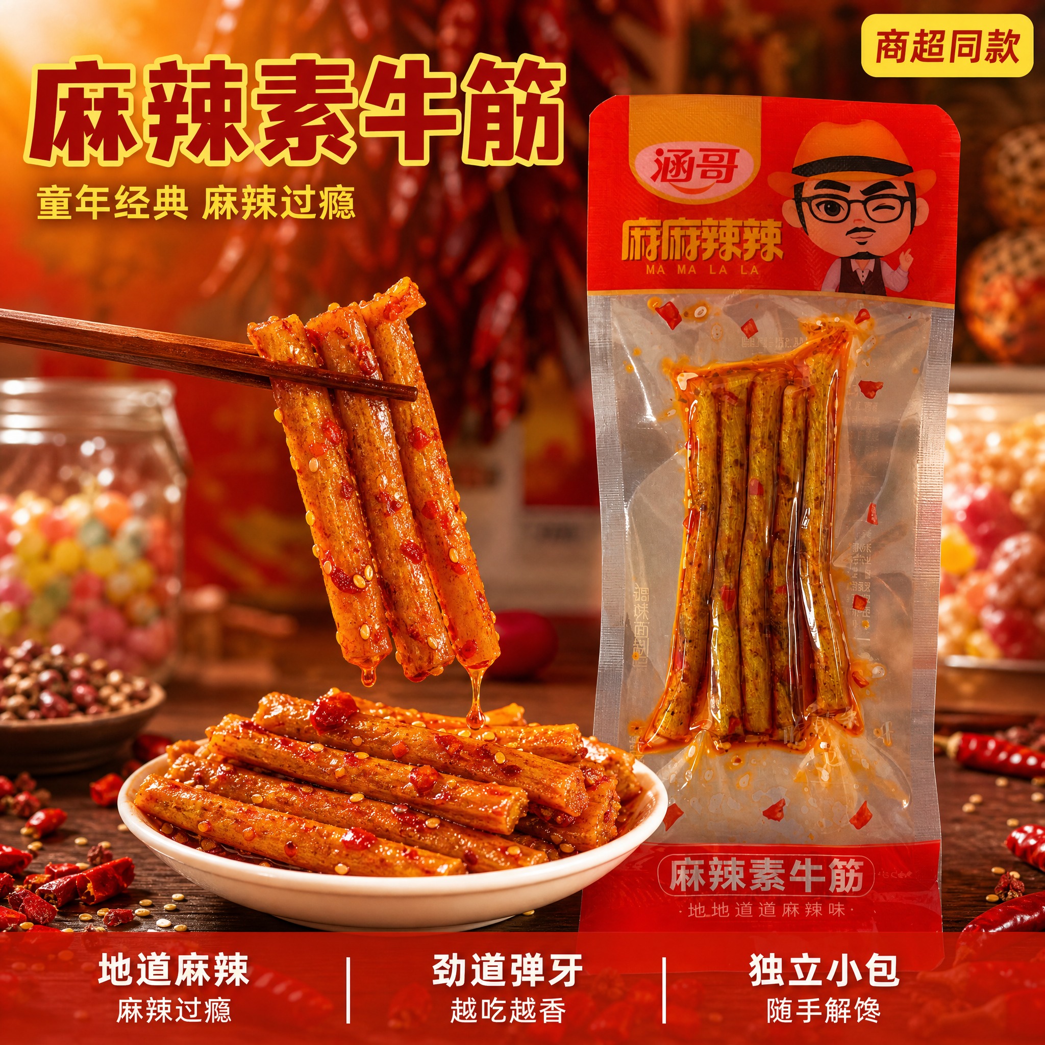 [主图-1] 涵哥麻辣素牛筋首图-童年经典麻辣诱惑。 [氛围风… - 图片创意预览