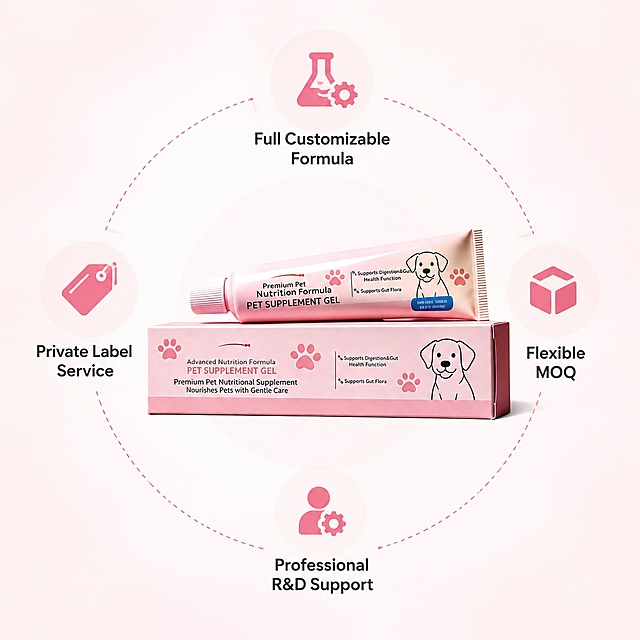 「图片1」，生成一套主图（10张），商品名称是Pet Supplement Probiotic Gel for Dogs&cats OEM/ODM Supports Digestion&Gut Health Function Supports Gut Flora Balanced，适配亚马逊/跨境平台，主图比例为1:1