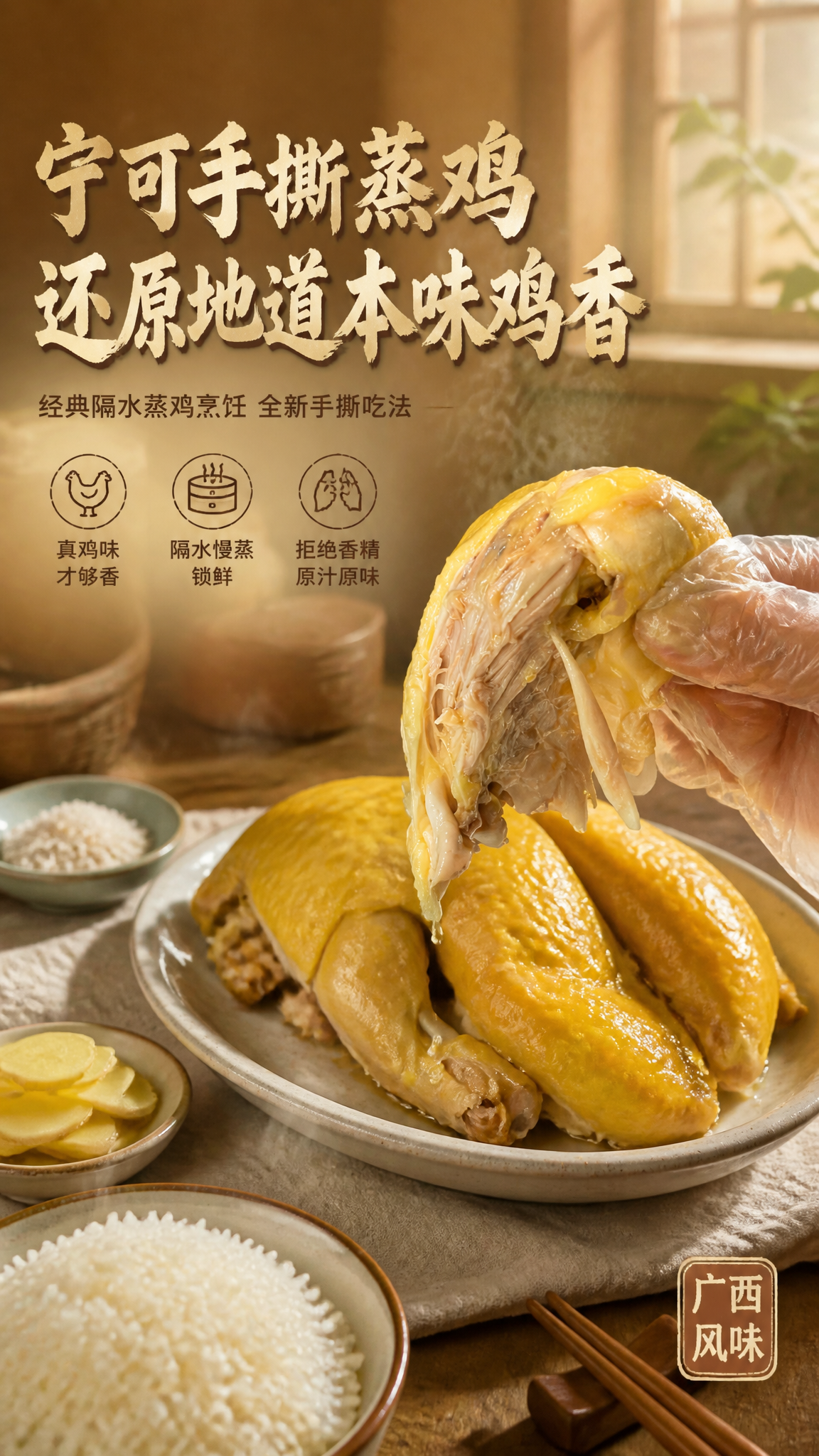 [单张主图] 宁可手撕蒸鸡，食欲风高级氛围感主图，小红书9:1… - 图片创意预览