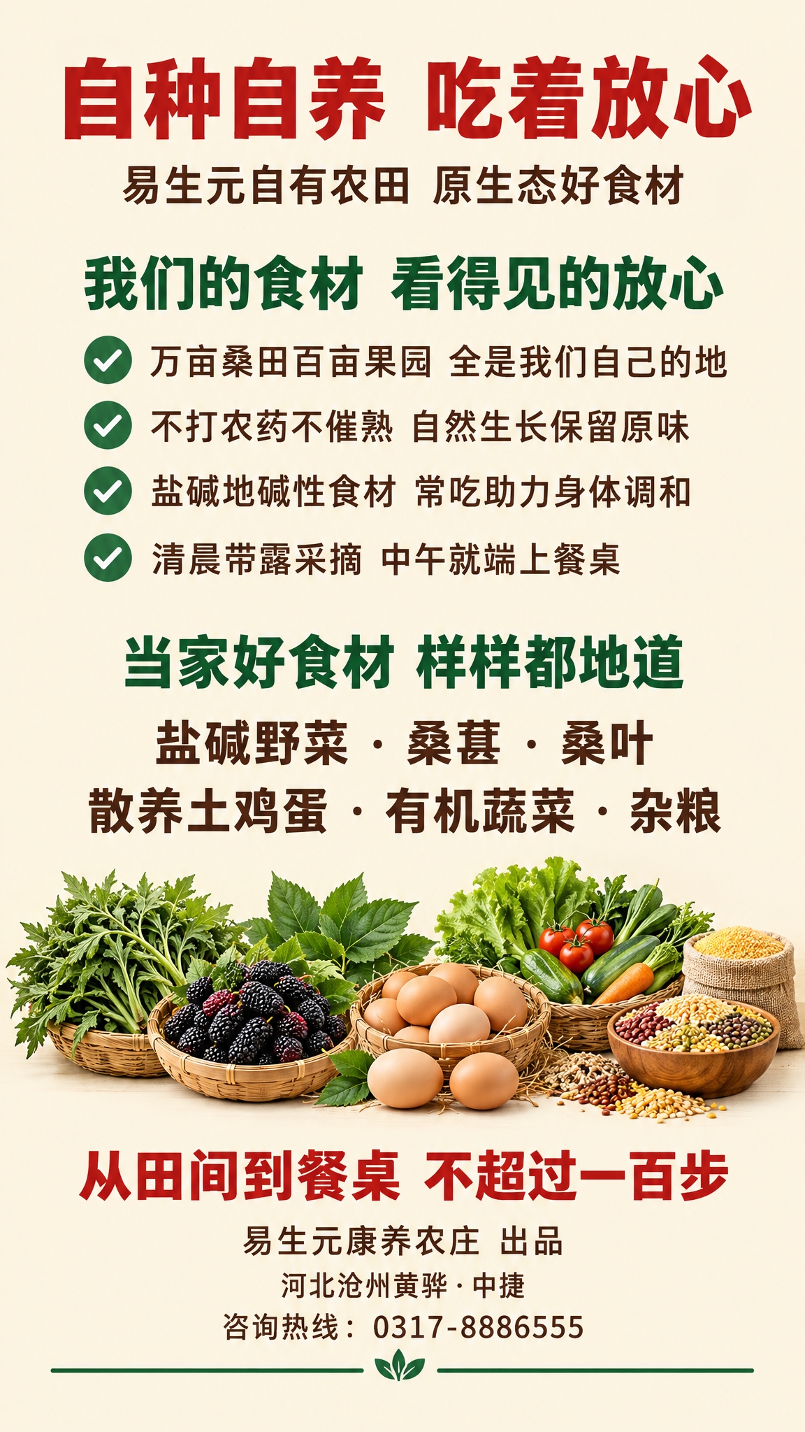 户外灯箱海报，竖版，自有农田食材款，纯暖米白色底色，整体干净清… - 图片创意预览