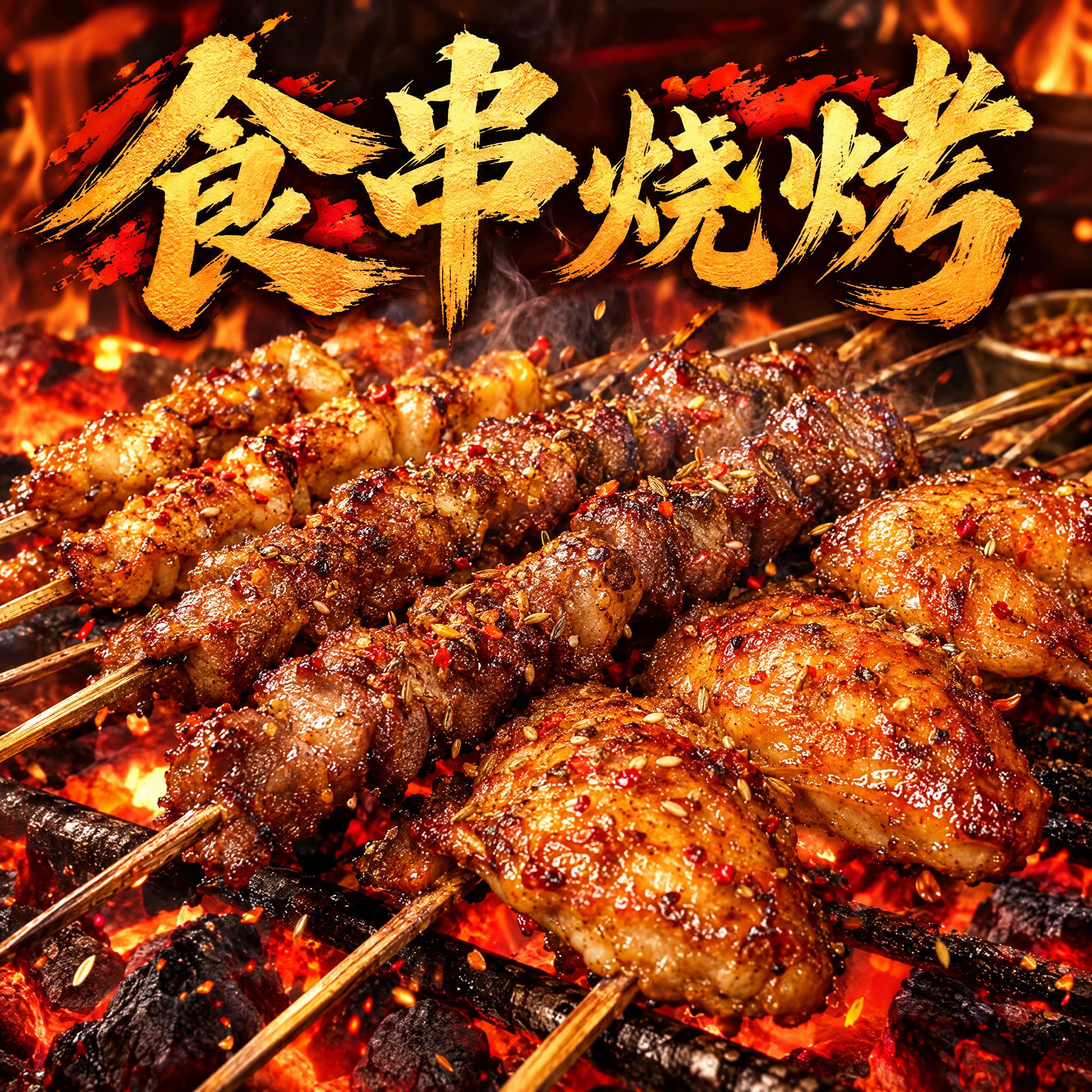 烧烤店头像设计，店名"食串烧烤"，写实风格有食欲感，画面中央是… - 图片创意预览