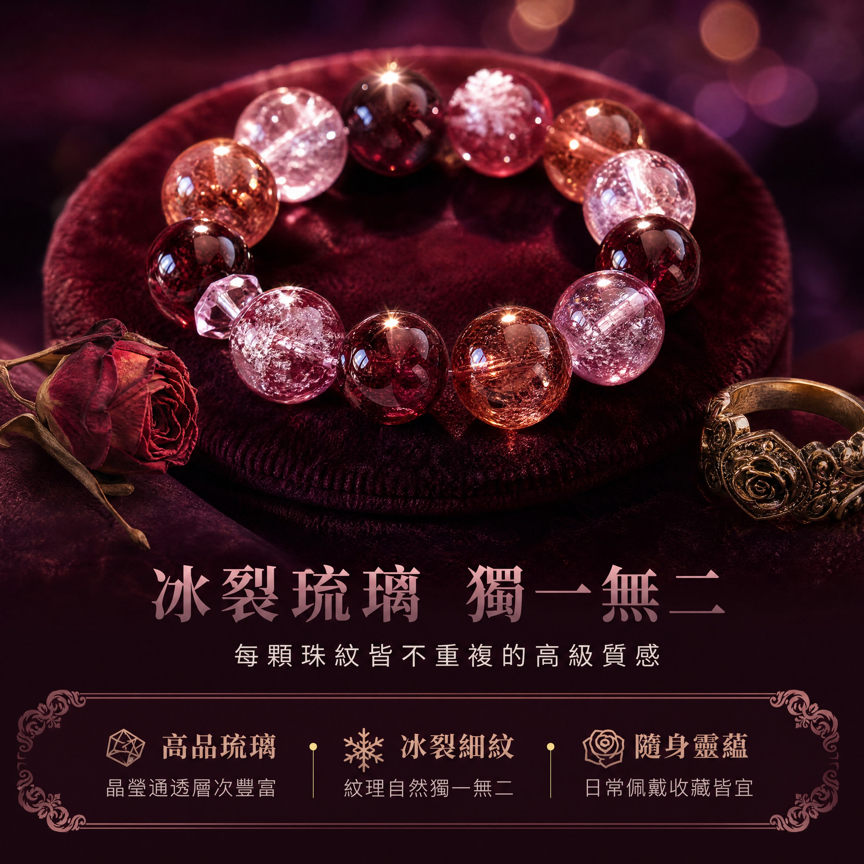 [商品] 使用【圖2】酒紅色琉璃手串（緋薔紅薇款）；保留圓珠造… - 图片创意预览