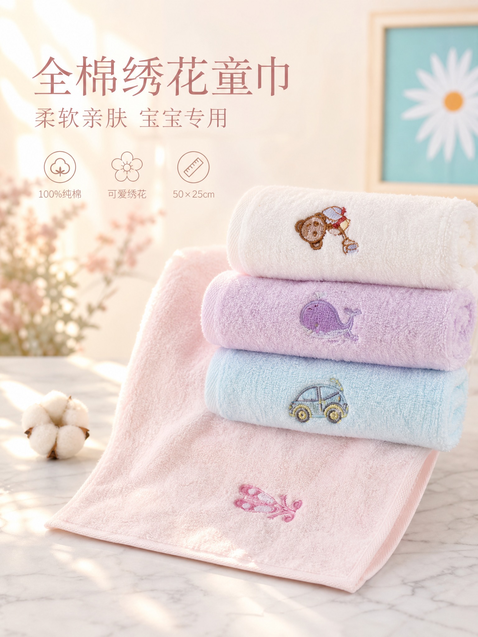 [主图-1] 全棉绣花童巾 50*25cm 淘宝电商主图 高级… - 图片创意预览