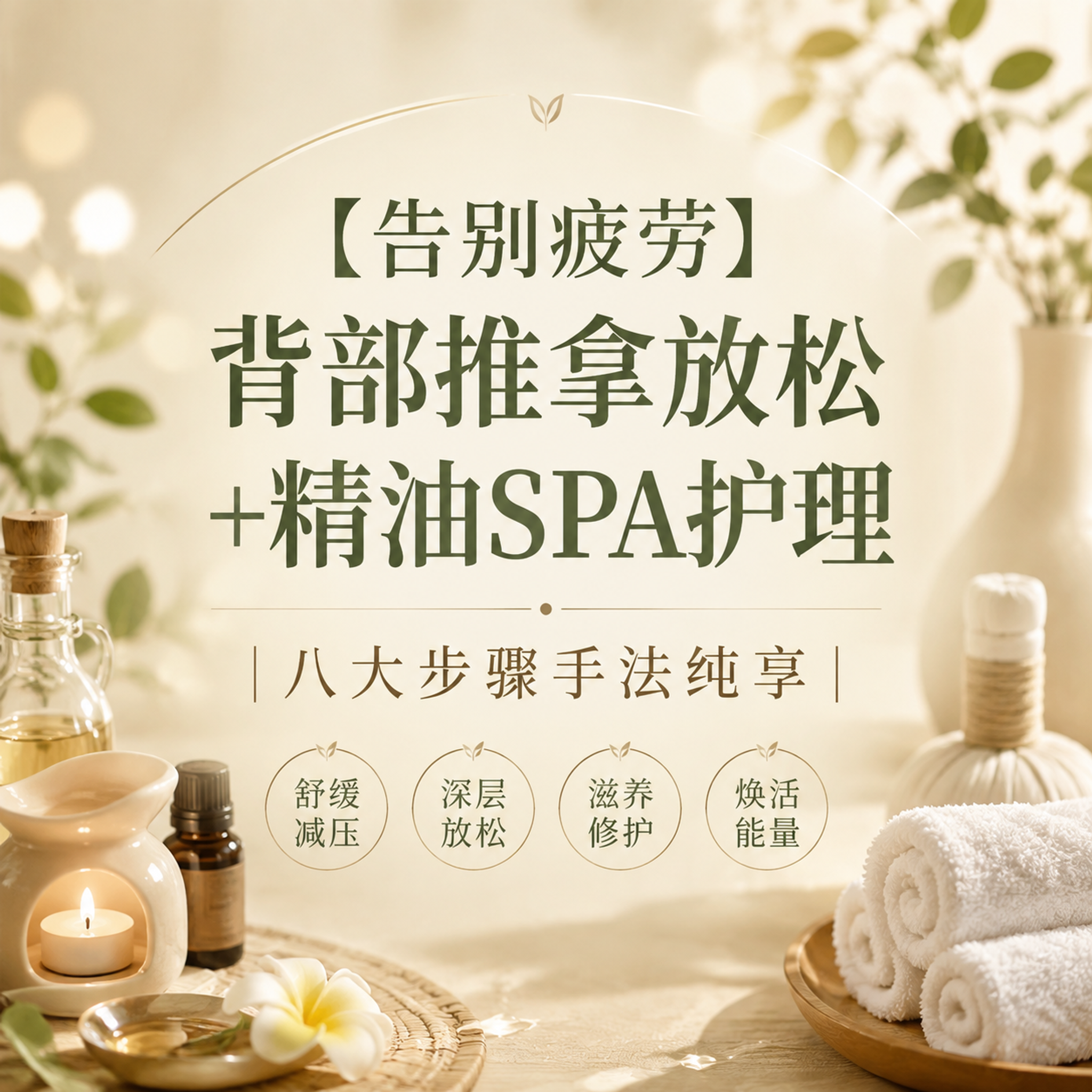 抖音团单头图，1:1正方形，美容养生风格，温馨柔和，浅米色和淡… - 图片创意预览